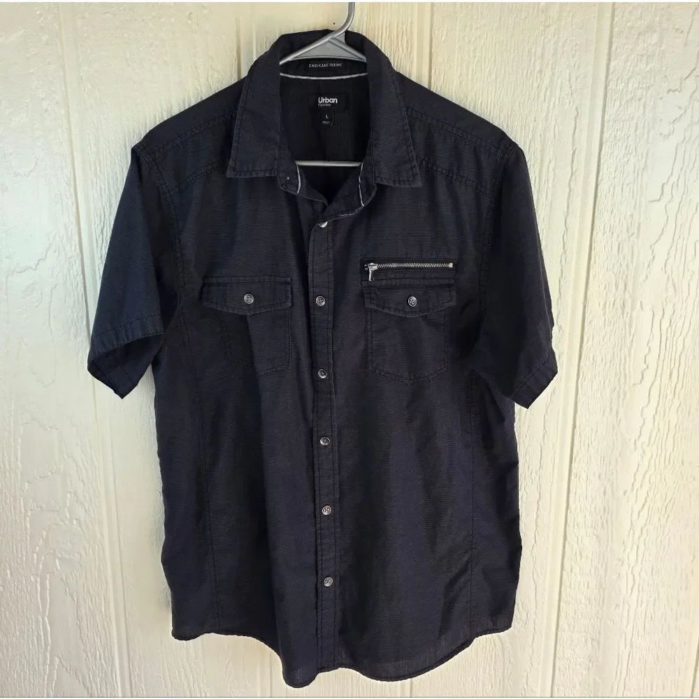 Urban Pipeline Men's Short-Sleeve Button-Up Shirt in Black, Size Large